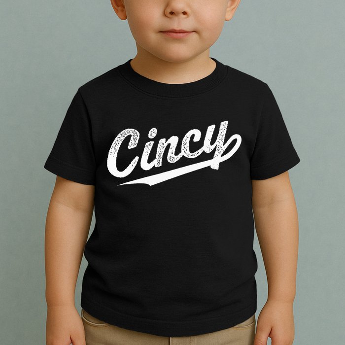 Retro Cincy Cincinnati Ohio Vintage Cursive Script Throwback Toddler T-Shirt