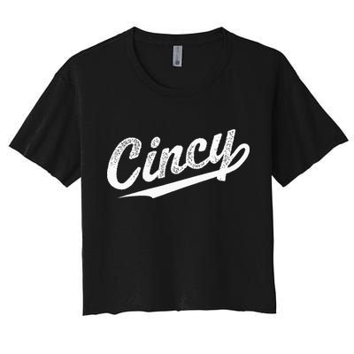 Retro Cincy Cincinnati Ohio Vintage Cursive Script Throwback Crop Top