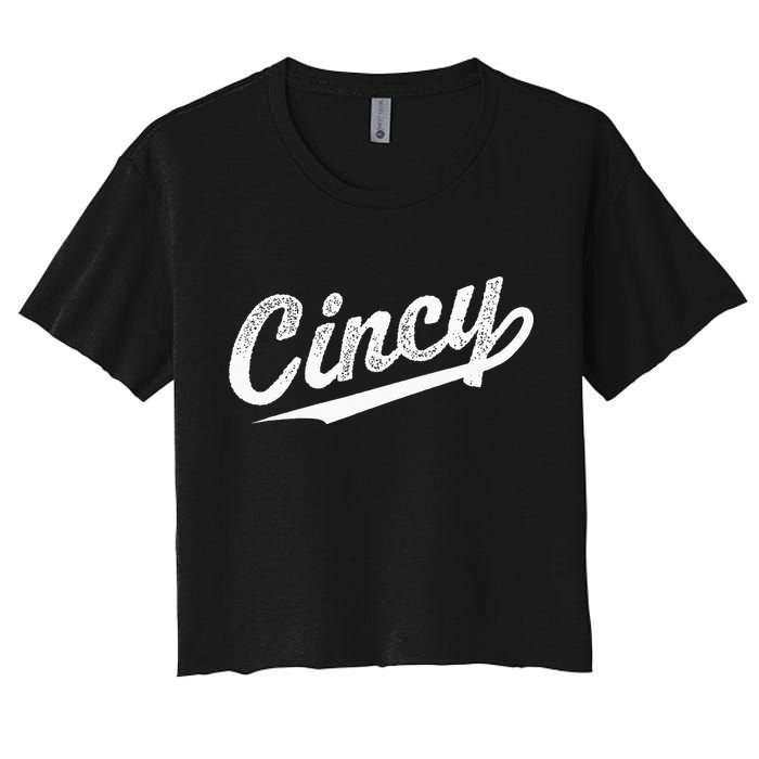 Retro Cincy Cincinnati Ohio Vintage Cursive Script Throwback Crop Top