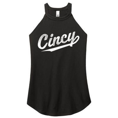 Retro Cincy Cincinnati Ohio Vintage Cursive Script Throwback Women's Perfect Tri Rocker Tank