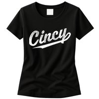 Retro Cincy Cincinnati Ohio Vintage Cursive Script Throwback Womens T-Shirt
