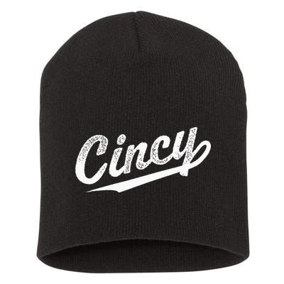 Retro Cincy Cincinnati Ohio Vintage Cursive Script Throwback Short Acrylic Beanie