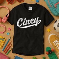 Retro Cincy Cincinnati Ohio Vintage Cursive Script Throwback Kids T-Shirt