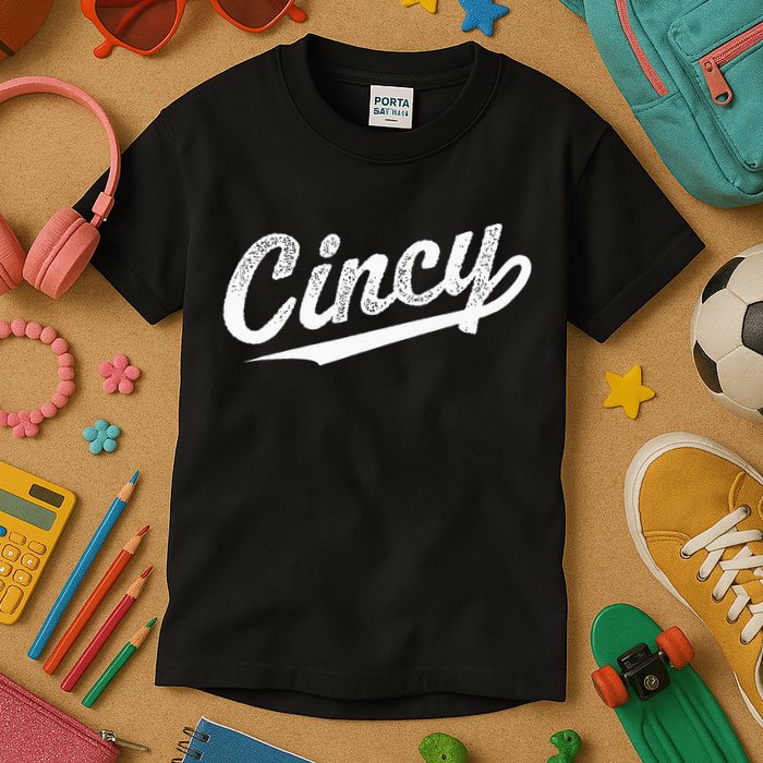 Retro Cincy Cincinnati Ohio Vintage Cursive Script Throwback Kids T-Shirt