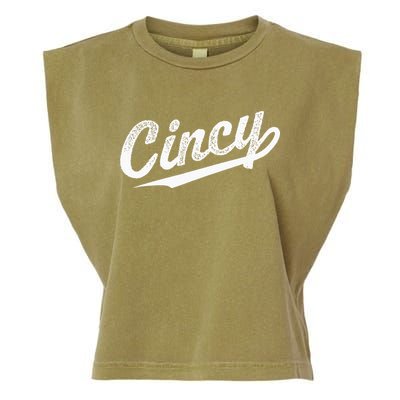 Retro Cincy Cincinnati Ohio Vintage Cursive Script Throwback Garment-Dyed Women's Muscle Tee