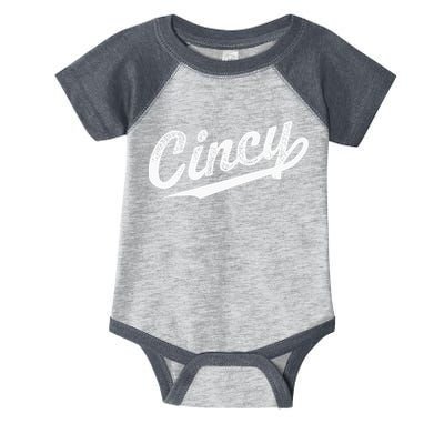 Retro Cincy Cincinnati Ohio Vintage Cursive Script Throwback Infant Baby Jersey Bodysuit