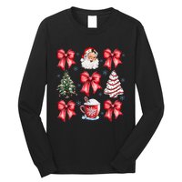 Retro Christmas Coquette Bow Santa Coffee Cake Holiday Women Long Sleeve Shirt