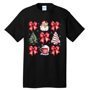 Retro Christmas Coquette Bow Santa Coffee Cake Holiday Women Tall T-Shirt