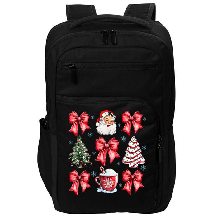 Retro Christmas Coquette Bow Santa Coffee Cake Holiday Women Impact Tech Backpack