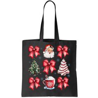 Retro Christmas Coquette Bow Santa Coffee Cake Holiday Women Tote Bag