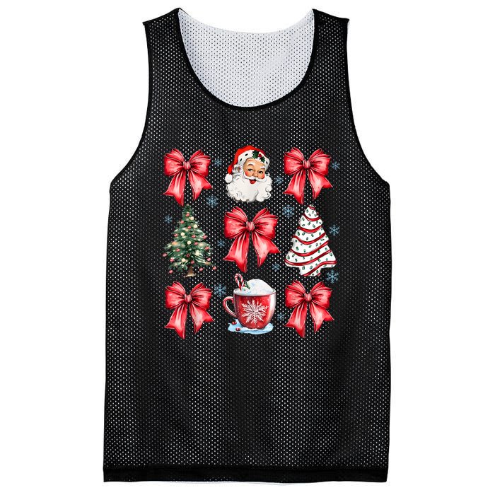 Retro Christmas Coquette Bow Santa Coffee Cake Holiday Women Mesh Reversible Basketball Jersey Tank