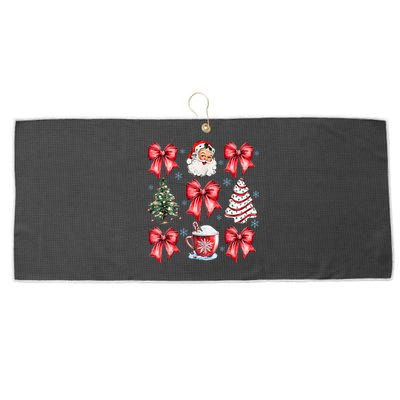 Retro Christmas Coquette Bow Santa Coffee Cake Holiday Women Large Microfiber Waffle Golf Towel