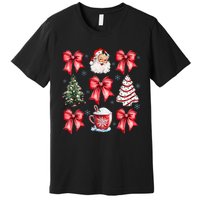 Retro Christmas Coquette Bow Santa Coffee Cake Holiday Women Premium T-Shirt