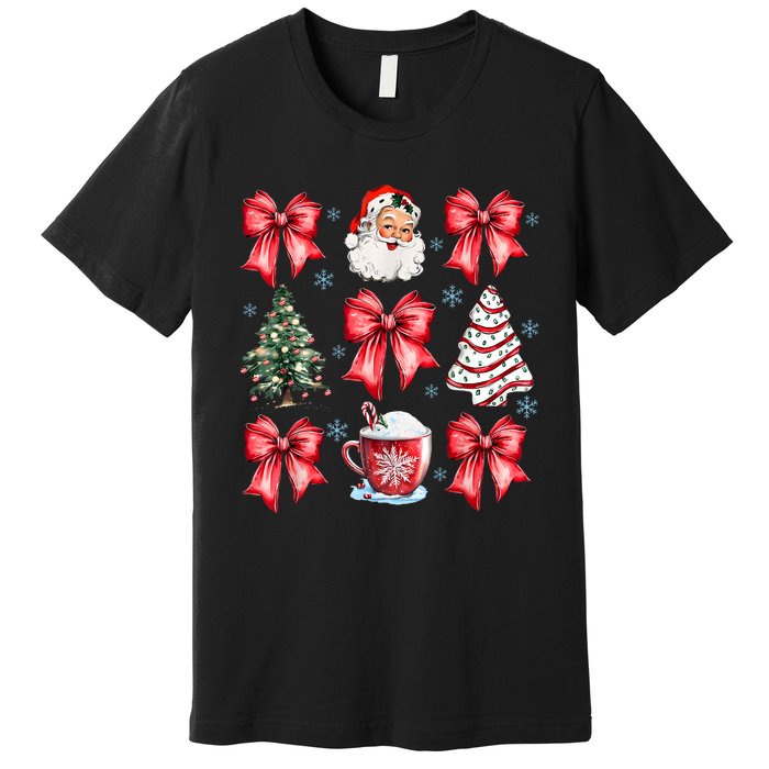 Retro Christmas Coquette Bow Santa Coffee Cake Holiday Women Premium T-Shirt