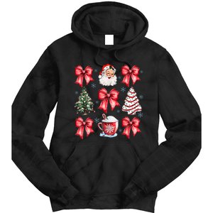 Retro Christmas Coquette Bow Santa Coffee Cake Holiday Women Tie Dye Hoodie