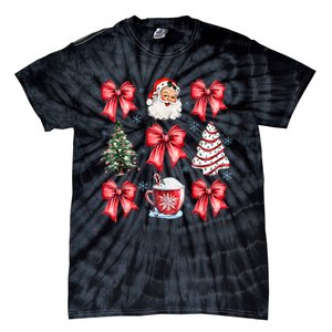 Retro Christmas Coquette Bow Santa Coffee Cake Holiday Women Tie-Dye T-Shirt