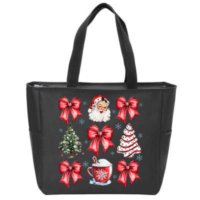 Retro Christmas Coquette Bow Santa Coffee Cake Holiday Women Zip Tote Bag