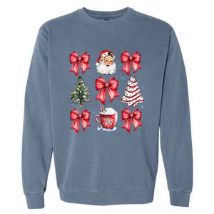 Retro Christmas Coquette Bow Santa Coffee Cake Holiday Women Garment-Dyed Sweatshirt