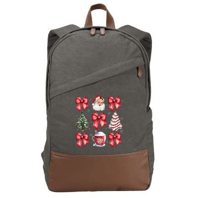 Retro Christmas Coquette Bow Santa Coffee Cake Holiday Women Cotton Canvas Backpack