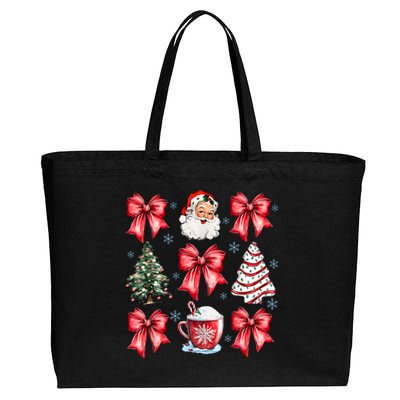 Retro Christmas Coquette Bow Santa Coffee Cake Holiday Women Cotton Canvas Jumbo Tote