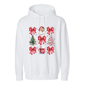 Retro Christmas Coquette Bow Santa Coffee Cake Holiday Women Garment-Dyed Fleece Hoodie