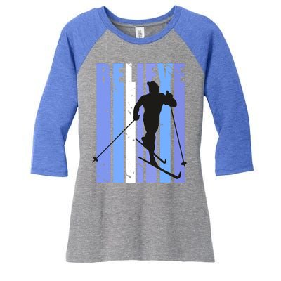 Retro Cross Country Skiing Winter Ice Sports Snow Cute Gift Women's Tri-Blend 3/4-Sleeve Raglan Shirt