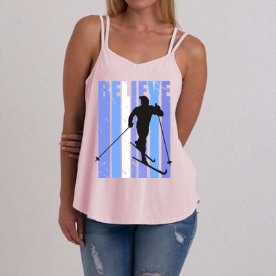 Retro Cross Country Skiing Winter Ice Sports Snow Cute Gift Women's Strappy Tank