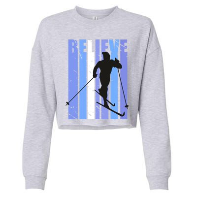 Retro Cross Country Skiing Winter Ice Sports Snow Cute Gift Cropped Pullover Crew