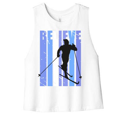 Retro Cross Country Skiing Winter Ice Sports Snow Cute Gift Women's Racerback Cropped Tank