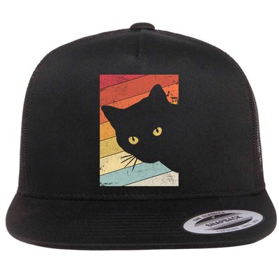Retro Cat Cool Gift For Kitten Lovers Flat Bill Trucker Hat