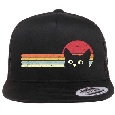 Retro Cat Cool Gift For Kitten Lovers Flat Bill Trucker Hat