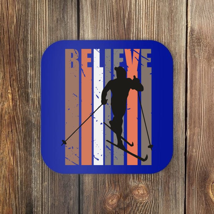 Retro Cross Country Skiing Winter Sports Motivational Great Gift Coaster