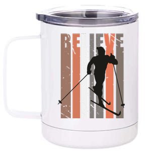 Retro Cross Country Skiing Winter Sports Motivational Great Gift 12 oz Stainless Steel Tumbler Cup