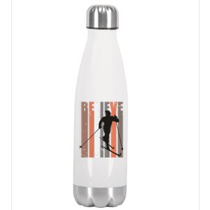 Retro Cross Country Skiing Winter Sports Motivational Great Gift Stainless Steel Insulated Water Bottle