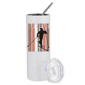 Retro Cross Country Skiing Winter Sports Motivational Great Gift Stainless Steel Tumbler