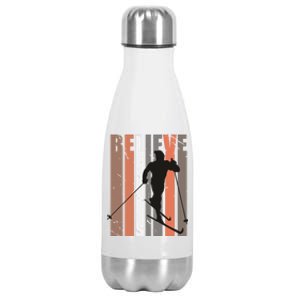 Retro Cross Country Skiing Winter Sports Motivational Great Gift Stainless Steel Insulated Water Bottle