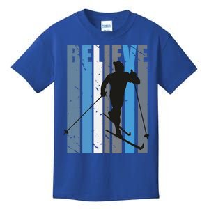 Retro Cross Country Skiing Winter Sports Motivational Cool Gift Kids T-Shirt