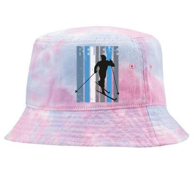 Retro Cross Country Skiing Winter Sports Motivational Cool Gift Tie-Dyed Bucket Hat