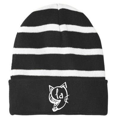 Retro Cat Comma La Kamala Harris For President 2024 Striped Beanie with Solid Band