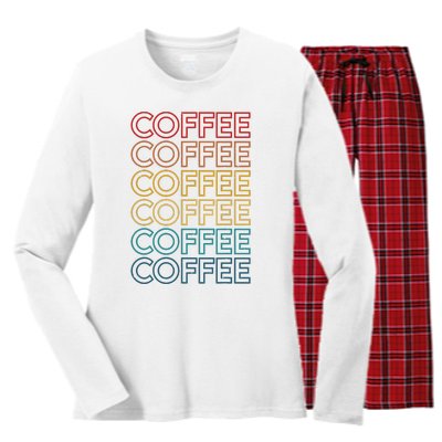 Retro Coffee Coffee Coffee Art Vintage Coffee Addicts Women's Long Sleeve Flannel Pajama Set 