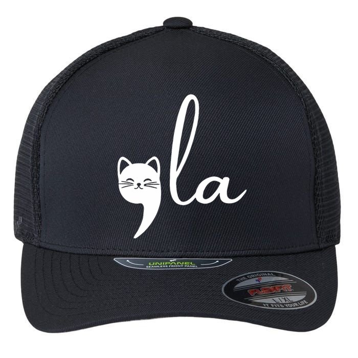 Retro Cat Comma La Kamala Harris For President 2024 Election Flexfit Unipanel Trucker Cap