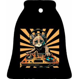 Retro Cat Dj Ceramic Bell Ornament