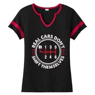 Real Cars Don't Shift Themselves Funny Auto Racing Mechanic Ladies Halftime Notch Neck Tee