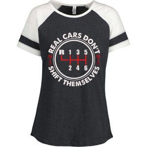 Real Cars Don't Shift Themselves Funny Auto Racing Mechanic Enza Ladies Jersey Colorblock Tee