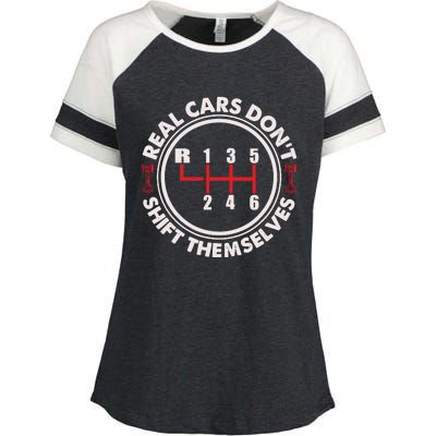 Real Cars Don't Shift Themselves Funny Auto Racing Mechanic Enza Ladies Jersey Colorblock Tee