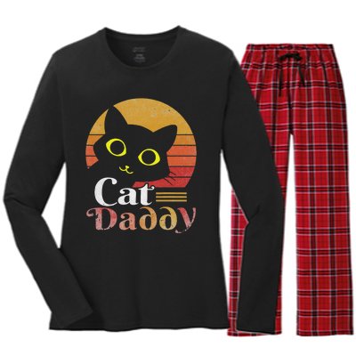 Retro Cat Daddy 80s 90S Style Cat Retro Cat Sunglasses Women's Long Sleeve Flannel Pajama Set 