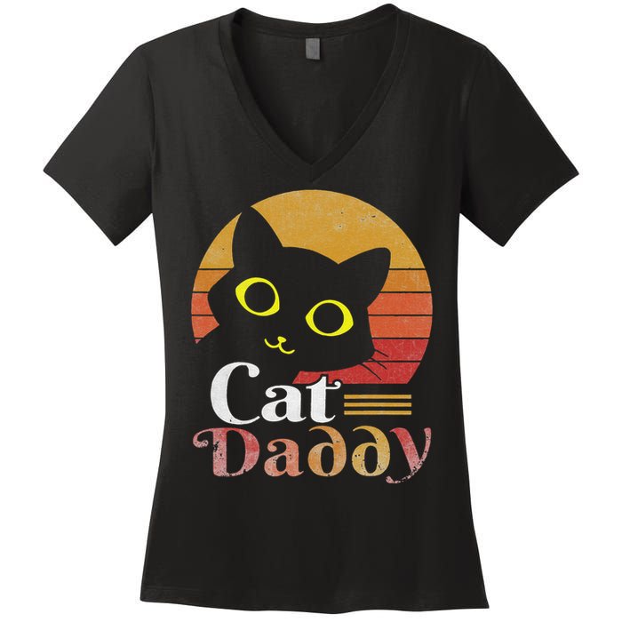 Retro Cat Daddy 80s 90S Style Cat Retro Cat Sunglasses Women's V-Neck T-Shirt