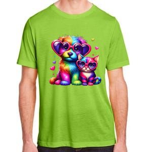 Rainbow Cute Dog & Cat Wearing Glasses Heart Puppy & Kitten Adult ChromaSoft Performance T-Shirt