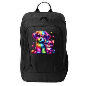 Rainbow Cute Dog & Cat Wearing Glasses Heart Puppy & Kitten City Backpack