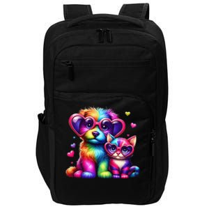 Rainbow Cute Dog & Cat Wearing Glasses Heart Puppy & Kitten Impact Tech Backpack